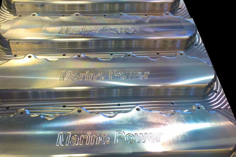 image of custom made valve covers with Marine Power Company Logo